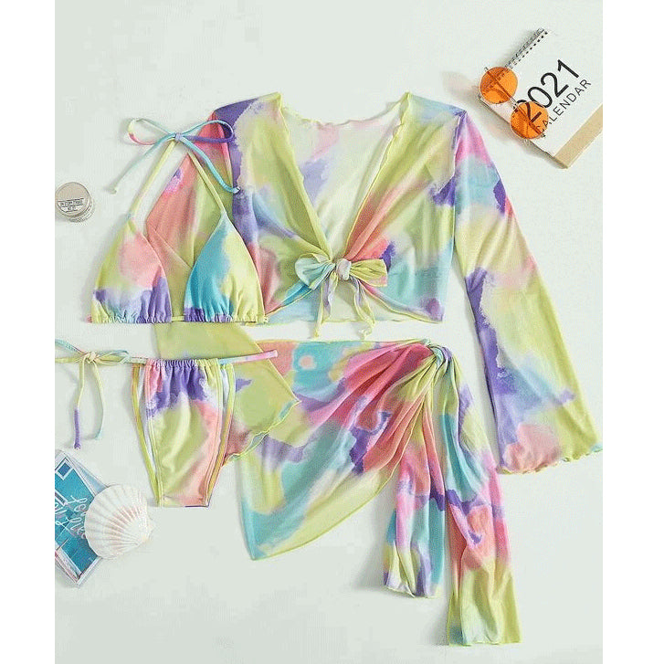 Wholesale Polyester Split Bikini Tie Dye Three or Four Piece Set